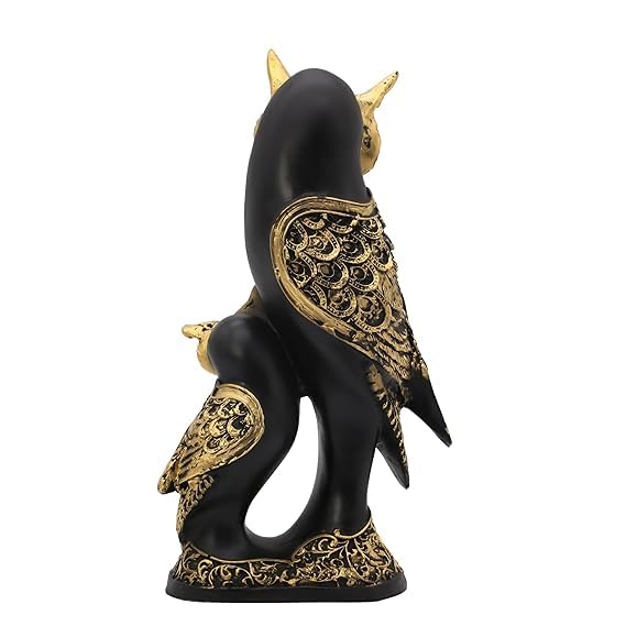 Luvkush Enterprise Owl Family Statue, Black and Gold Finish,Handmade Animal Figurines for Home Decor, Resin Showpiece for Living Room