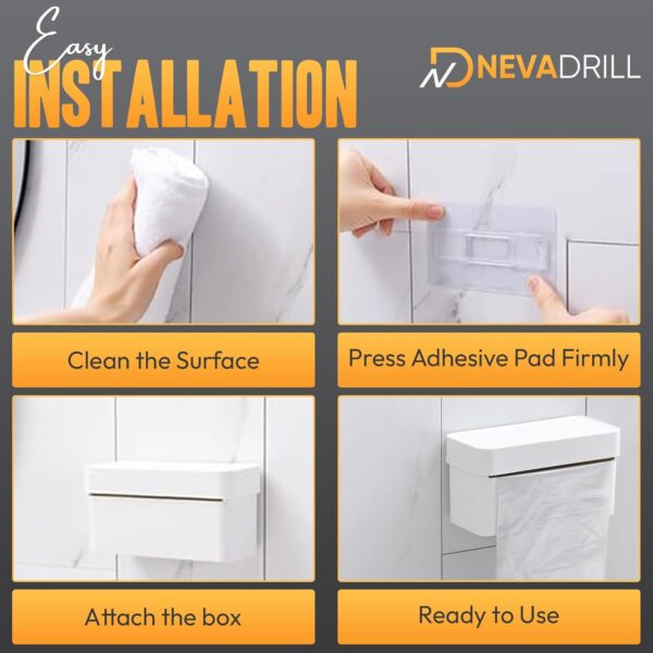 Garbage Bag Holder For Dustbin Bags, Garbage Bag Roll Dispenser With Self Adhesive Wall Mount, No Drill Installation, [Nr-1325](Plastic, White, Pack Of 1 Count)