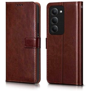 WOW IMAGINE Shock Proof Flip Cover Back Case Cover for Mi Redmi 15 5G (Flexible | Leather Finish | Card Pockets Wallet & Stand | Chestnut Brown)