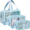 PVC Makeup Bag Travel Toiletries Organizer Cosmetic Bags Wash Bag PVC Makeup Bag Travel Toiletries Organizer Cosmetic Bags Wash Bag Pouch for Travel Kit Toiletry Bag Portable Organizer Case Carry Pouch for Women Bathroom Set of 3 (Multi-Colors)