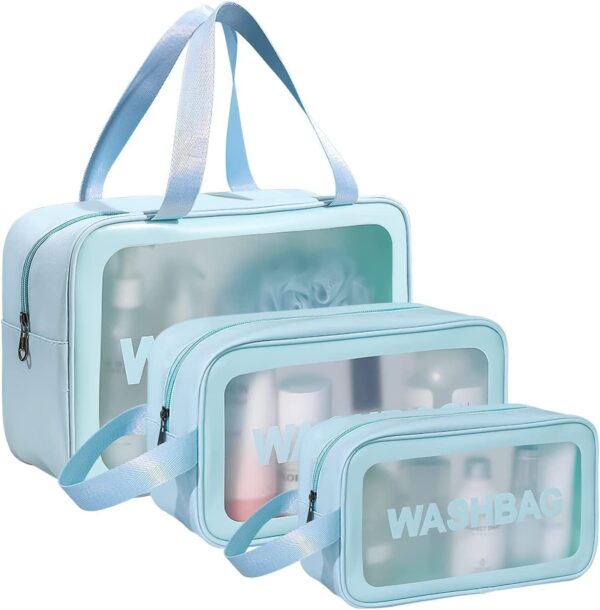 PVC Makeup Bag Travel Toiletries Organizer Cosmetic Bags Wash Bag PVC Makeup Bag Travel Toiletries Organizer Cosmetic Bags Wash Bag Pouch for Travel Kit Toiletry Bag Portable Organizer Case Carry Pouch for Women Bathroom Set of 3 (Multi-Colors)