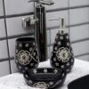 Premium Ceramic Bathroom Accessories Set of 3 | Modern Luxury Bath Set with 300ml Soap Dispenser, Toothbrush Holder & Soap Dish | Home Décor Item| Best for Gift | (Black & White)