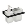 Ruhe Ember Wall-Mounted Soap Dispenser With Tumbler Holder, Black | Space Aluminium | Easy Refill Glass Dispenser & Removable Tumbler | Modern Bathroom Organizer