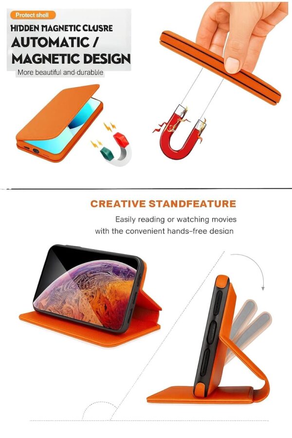 WHITBULL PU Leather Magnetic Premium Flip Cover with 2 Card Slot for iPhone 17 Pro - Orange