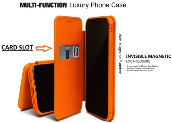 WHITBULL PU Leather Magnetic Premium Flip Cover with 2 Card Slot for iPhone 17 Pro - Orange