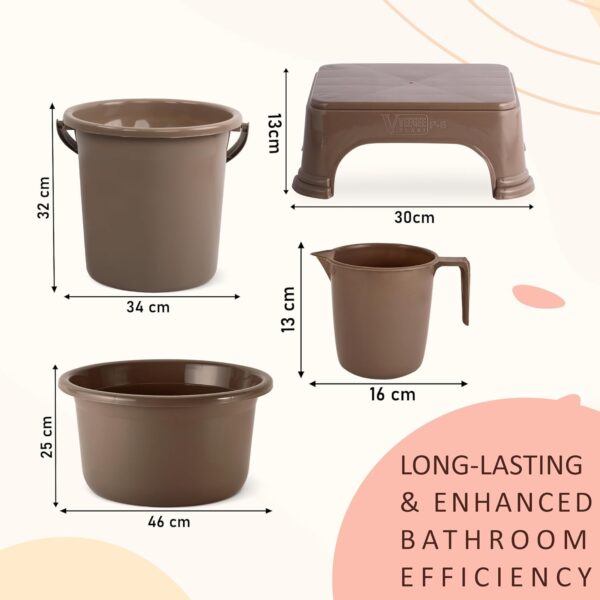 Kuber Industries Set of 4 Bathroom Combo Set | Bathing Set | Bathware Set | Tub-Bucket-Mug & Stool Combo Set for Bathroom | Modern Bathroom Accessories Set | Brown