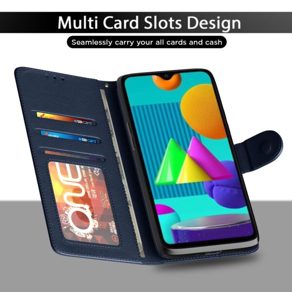 Pikkme Samsung Galaxy M01 Flip Case Leather Finish | Inside TPU with Card Pockets | Wallet Stand and Shock Proof | Magnetic Closing | Complete Protection Flip Cover for Samsung Galaxy M01 (Blue)