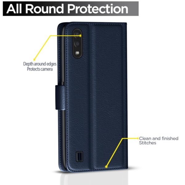 Pikkme Samsung Galaxy M01 Flip Case Leather Finish | Inside TPU with Card Pockets | Wallet Stand and Shock Proof | Magnetic Closing | Complete Protection Flip Cover for Samsung Galaxy M01 (Blue)