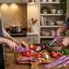 Premium Colorful Floral Printed Kitchen Knife Set with Scissor and Peeler, 6 Pieces (Purple)