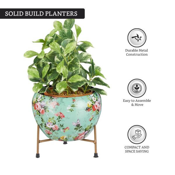 Amazon Brand - Solimo Flower Planter with Tripod Stand | Metal Table Top Flower Pot | Indoor Flower Planter for Home Garden Décor | Best Suited for Indoor Plantation