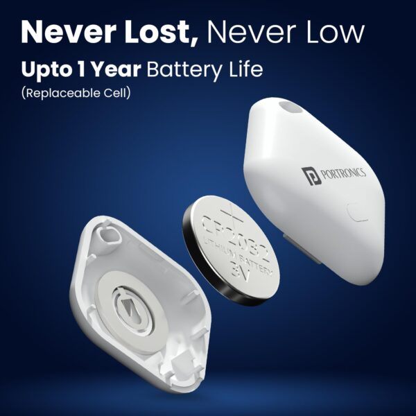 Portronics Worldtag Item Finder with Upto 1 Year Battery Life, Bluetooth Tracker,MFi Certified, Item Locater for Keys, Wallets, Luggage, Gadgets etc,Only iOS Compatible with Apple Find My App