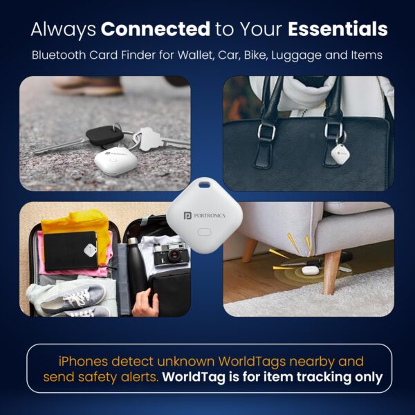 Portronics Worldtag Item Finder with Upto 1 Year Battery Life, Bluetooth Tracker,MFi Certified, Item Locater for Keys, Wallets, Luggage, Gadgets etc,Only iOS Compatible with Apple Find My App