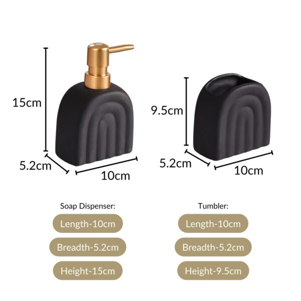 Nestasia Ceramic Bathroom Accessories Set of 2 - Liquid Soap Dispenser & Toothbrush Holder for Wash Basin & Bathroom - Matte Black Bath Set - Perfect for Gifting