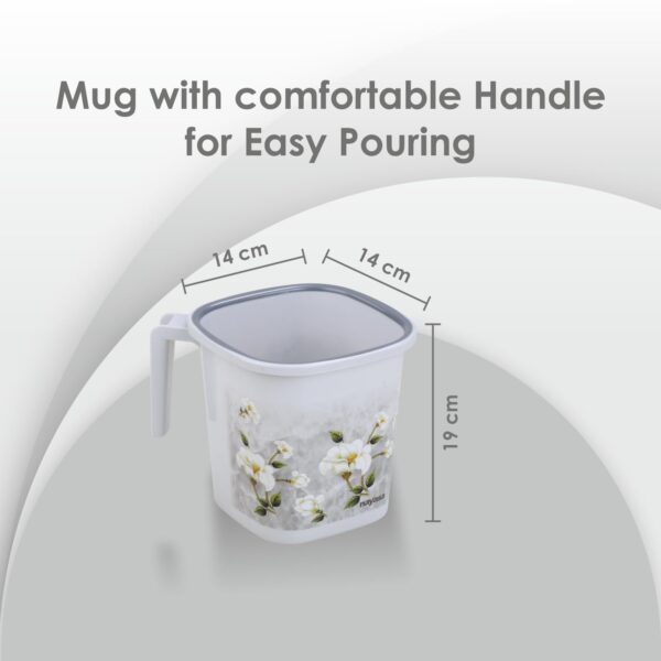 Nayasa Square Ring Marble Plastic Set for Bathroom | 25 Liters Bucket & 1.5 Liters Mug | Bathroom Set of 3 | Accessories Set | Bucket and Mug with Stool | Grey