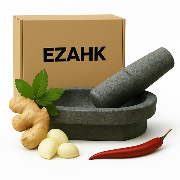 EZAHK Kalvam Stone Mortar and Pestle Set,Masher, Khalbatta, Kharal, Musal,for Kitchen, Home, Herbs and Spices (10 inch Grey,Big Size)