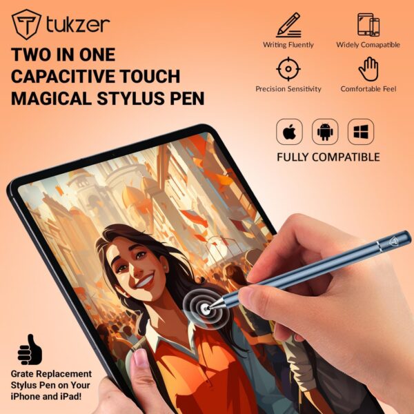 Tukzer Universal Stylus Pen for Smartphone/Tablet/iPad/Pro/Air/iPhone/iOS/Android/All Touch Screens Devices| Fine Point Disc Tip, Lightweight Aluminum Body Magnetic Cap Drawing Writing (Grey)