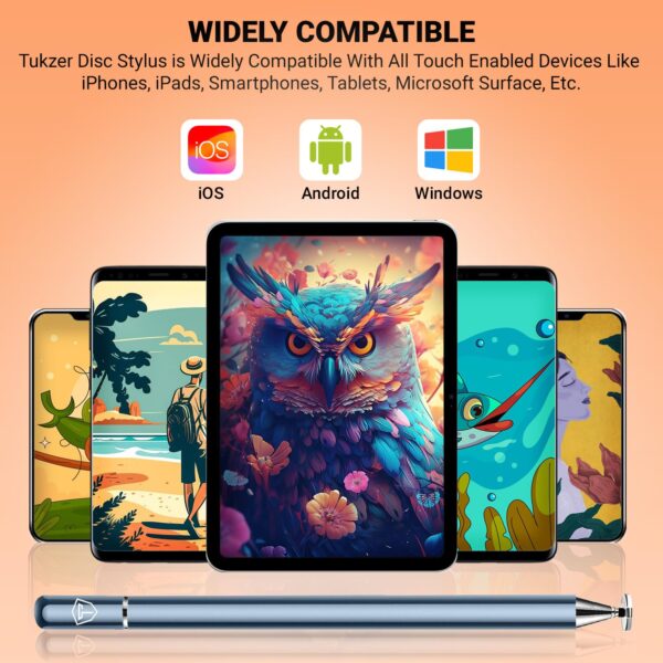 Tukzer Universal Stylus Pen for Smartphone/Tablet/iPad/Pro/Air/iPhone/iOS/Android/All Touch Screens Devices| Fine Point Disc Tip, Lightweight Aluminum Body Magnetic Cap Drawing Writing (Grey)