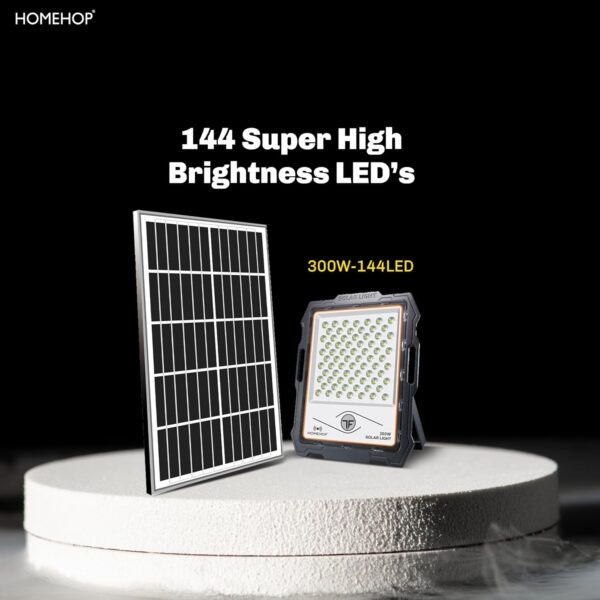 Homehop Solar Flood Light Outdoor, Waterproof 300 Watts Automatic LED Wall Lamp for Garden, Home, and Balcony,Dusk to Dawn with Remote .(Cool White-Aluminum)