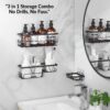 Plantex Bathroom Organiser Without Drill/Self Adhesive Bathroom Shelves and Soap Holder with Hooks/Multipurpose Shelf/Soap Stand/Kitchen Wall Mounted Shelf with Hooks- Combo (Black)