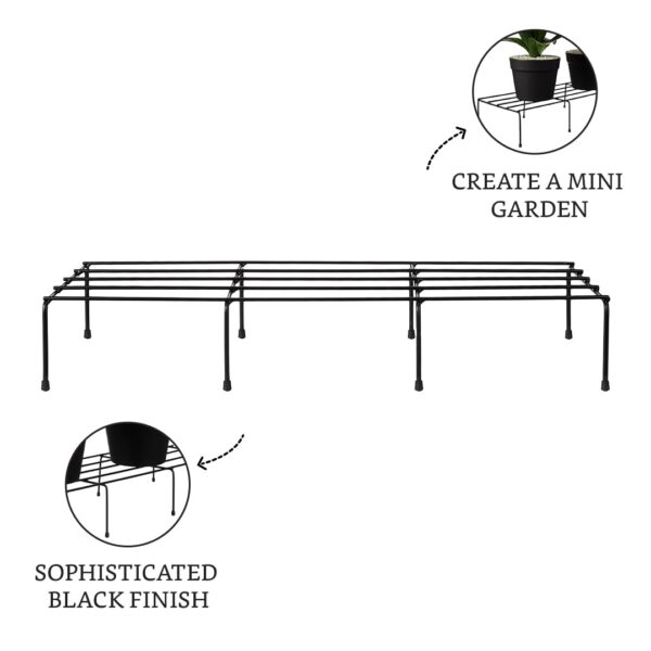 Amazon Brand - Solimo Anti-Rust Metal Plant Stand | Set of 4 | Rectangular | 120Kg Load Capacity | Galvanized Metal Planter/ Pot Stand with 7 Layer Coating | for Living Room/Outdoor/ Balcony | Black
