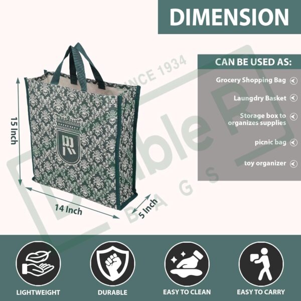 DOUBLE R BAGS Reusable Multi-Purpose Shopping Bags with Handles for Grocery, Vegetables & Kitchen Essentials | Eco-Friendly Tote Bag (Pack of 2, Green, 35.6X35.6X12.7 cm, 1 Compartment)
