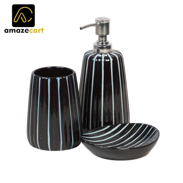 1775693631_Premium-Ceramic-Bathroom-Accessories-Set-of-3-Modern-Luxury-Bath-Set-with-300ml-Soap-Dispenser-Toothbrush-Holder-Soap-Dish-Home-Decor-Item-Best-for-Gift-Striped-Design-Black.jpg Premium Ceramic Bathroom Accessories Set of 3 | Modern Luxury Bath Set with 300ml Soap Dispenser, Toothbrush Holder & Soap Dish | Home Décor Item| Best for Gift | Striped Design (Black)