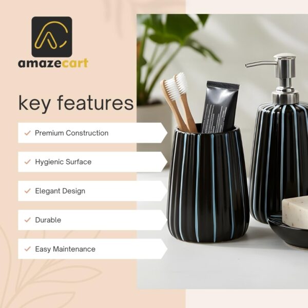 1775693632_Premium-Ceramic-Bathroom-Accessories-Set-of-3-Modern-Luxury-Bath-Set-with-300ml-Soap-Dispenser-Toothbrush-Holder-Soap-Dish-Home-Decor-Item-Best-for-Gift-Striped-Design-Black.jpg Premium Ceramic Bathroom Accessories Set of 3 | Modern Luxury Bath Set with 300ml Soap Dispenser, Toothbrush Holder & Soap Dish | Home Décor Item| Best for Gift | Striped Design (Black)