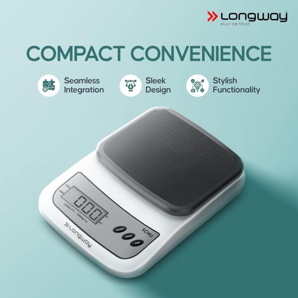 Longway LWKWS01 Multipurpose Portable Digital Kitchen Weighing Scale |Weight Machine With Back Light LCD Display | 2 Year Warranty (10 kg, Gray)