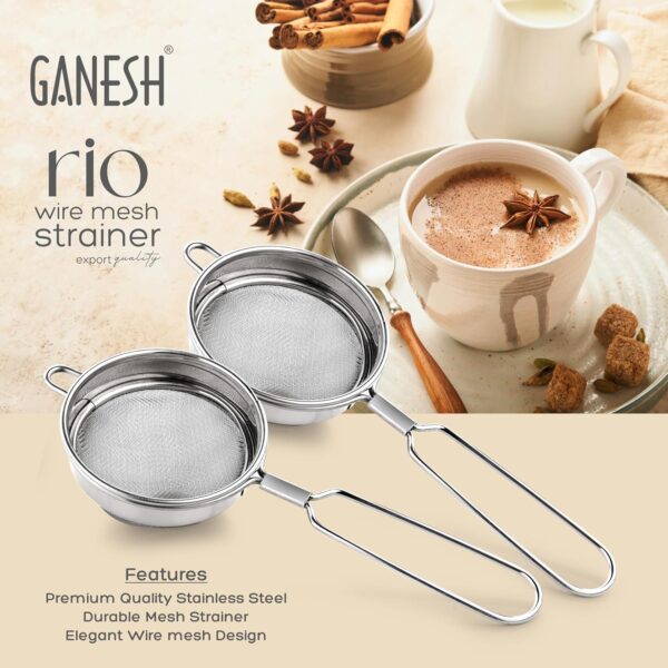 Ganesh Rio Tea Strainer/Chai Chhalni/Coffee Strainer/Tea Filter/Juice and Oil Filter with Wire Handle and Stainless Steel - Set of 2