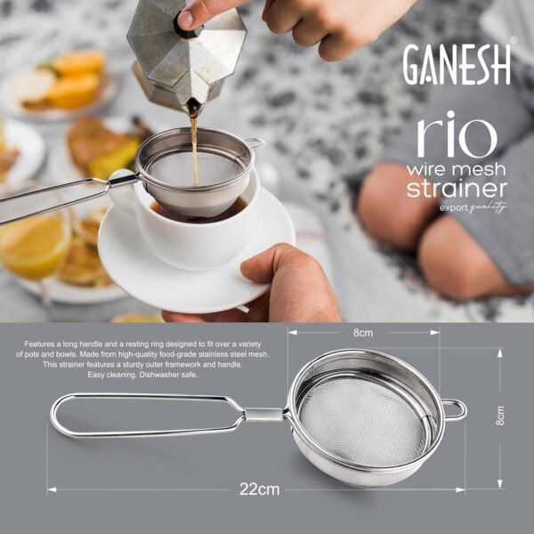 Ganesh Rio Tea Strainer/Chai Chhalni/Coffee Strainer/Tea Filter/Juice and Oil Filter with Wire Handle and Stainless Steel - Set of 2