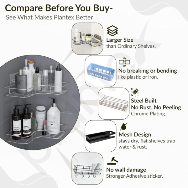 1775708844_Plantex-Stainless-Steel-Bathroom-Corner-ShelfSelf-Adhesive-Bathroom-Shelf-for-WallBathroom-Organiser-Without-Drill-Pack-of-2-Chrome.jpg Plantex Stainless Steel Bathroom Corner Shelf/Self Adhesive Bathroom Shelf for Wall/Bathroom Organiser Without Drill - Pack of 2 (Chrome)