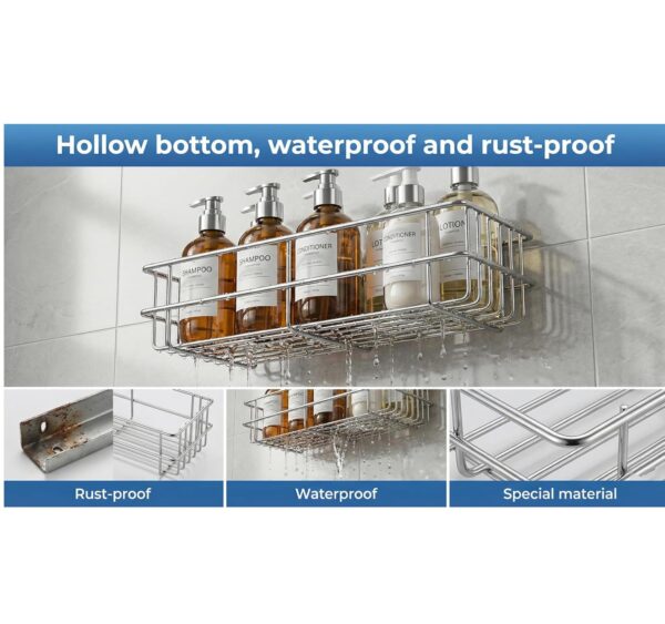 SaleOn Stainless Steel Lifetime Rust Free Self Adhesive Shelf Rack Set of 2 for Kitchen & Bathroom | No Drill Wall Mount Sink Organizer with Hooks | Kitchen Sink Wall Organiser | 1 Year Warranty
