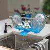 SmartSlide Stylish Stainless Steel Utensil Basket Drainer Dish Drainer Basket with Tray for Kitchen Vessel Drainer Rack Dish Drying Rack with Tray and Spoon Holder
