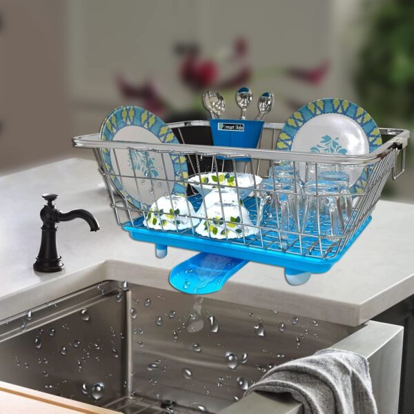 SmartSlide Stylish Stainless Steel Utensil Basket Drainer Dish Drainer Basket with Tray for Kitchen Vessel Drainer Rack Dish Drying Rack with Tray and Spoon Holder