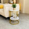 Round End Table Accent Small Sofa Side Corner Table Nightstand Modern Bedside Table for Living Room Bedroom Office Small Spaces Coffee Table Table with Storage Shelf Gold White D3