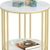 Round End Table Accent Small Sofa Side Corner Table Nightstand Modern Bedside Table for Living Room Bedroom Office Small Spaces Coffee Table Table with Storage Shelf Gold White D3
