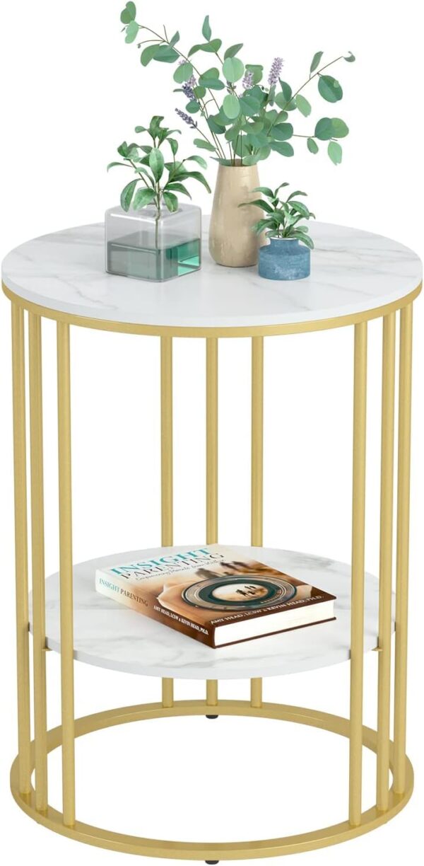 Round End Table Accent Small Sofa Side Corner Table Nightstand Modern Bedside Table for Living Room Bedroom Office Small Spaces Coffee Table Table with Storage Shelf Gold White D3