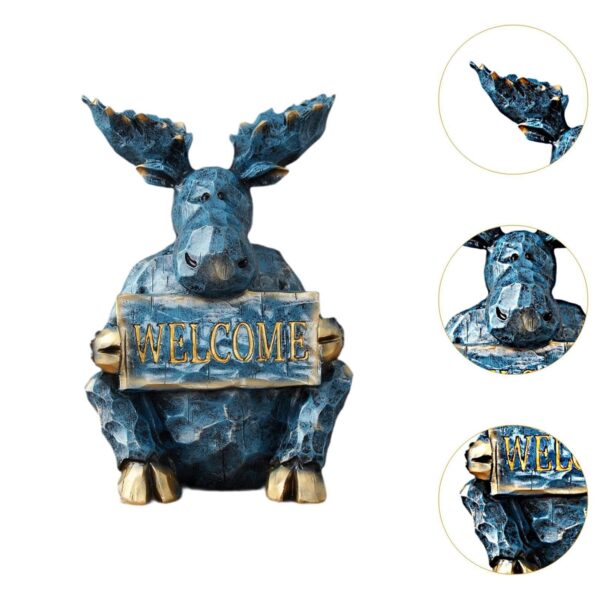 Reindeer Sculpture Ornament Office Souvenirs Gifts Desktop Desk Resin Statue Blue Sitting