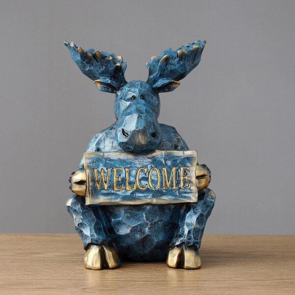 Reindeer Sculpture Ornament Office Souvenirs Gifts Desktop Desk Resin Statue Blue Sitting