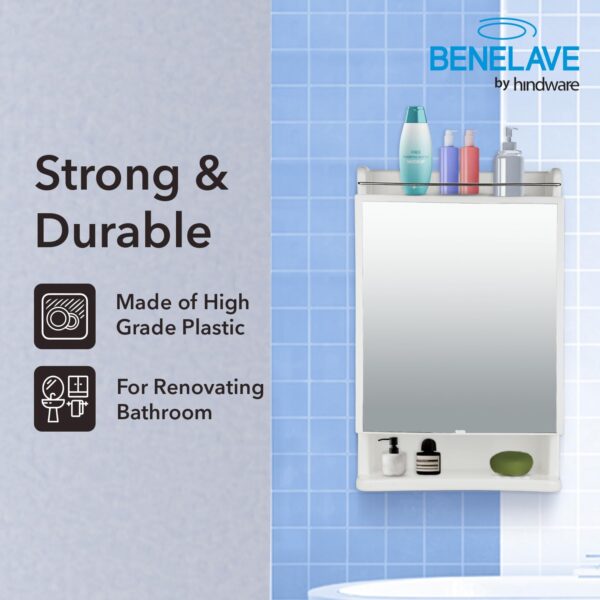 Benelave by Hindware Bathroom Accessories Bathroom Cabinet with Mirror | Made of High Grade Plastic | Stylish & Convenient | Space Saving