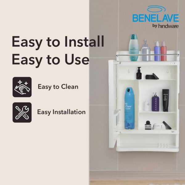 Benelave by Hindware Bathroom Accessories Bathroom Cabinet with Mirror | Made of High Grade Plastic | Stylish & Convenient | Space Saving