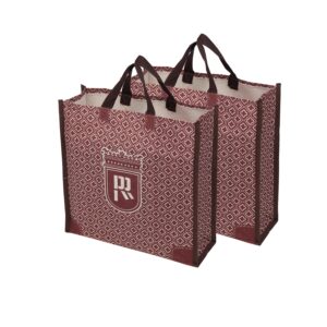 DOUBLE R BAGS Reusable Multi-Purpose Shopping Bags with Handles for Grocery, Vegetables & Kitchen Essentials | Eco-Friendly Tote Bag (Pack of 2, Box Print, Brown, 35.6X35.6X12.7 cm, 1 Compartment)