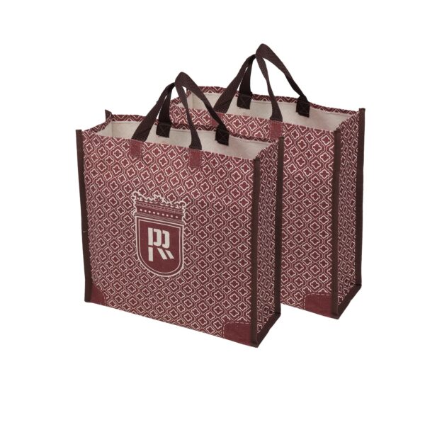DOUBLE R BAGS Reusable Multi-Purpose Shopping Bags with Handles for DOUBLE R BAGS Reusable Multi-Purpose Shopping Bags with Handles for Grocery, Vegetables & Kitchen Essentials | Eco-Friendly Tote Bag (Pack of 2, Box Print, Brown, 35.6X35.6X12.7 cm, 1 Compartment)