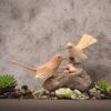 BAGUS Handcrafted Wooden Birds on Nest Sculpture, Traditional Home Decor, Natural Wood Finish, 20X9X9 cm