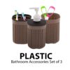 Kuber Industries Plastic Bathroom Accessories Set of 3 | Toothbrush Stand for Bathroom | Handwash Dispenser Bottle for Kitchen | Brush Holder for Wash Basin | Mouth Wash Tumbler Organiser | Brown
