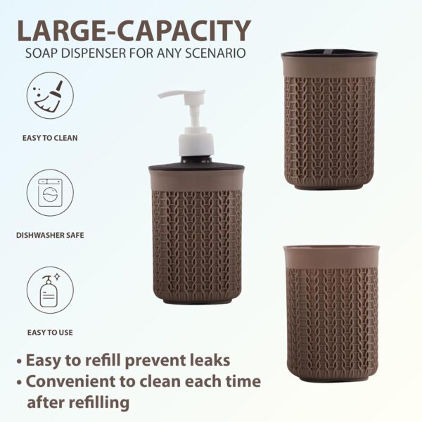 Kuber Industries Plastic Bathroom Accessories Set of 3 | Toothbrush Stand for Bathroom | Handwash Dispenser Bottle for Kitchen | Brush Holder for Wash Basin | Mouth Wash Tumbler Organiser | Brown