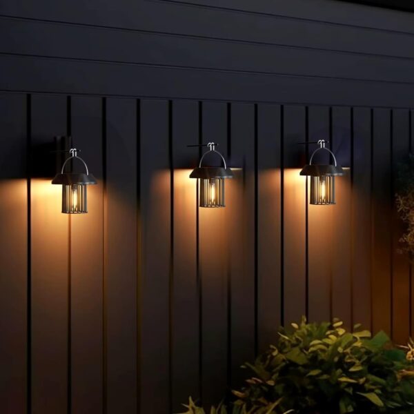 Whimsical Solar Hanging Lantern Outdoor Decorative Light Waterproof LED Garden Lamp with Warm Glow for Balcony Patio Yard Pathway (Black)