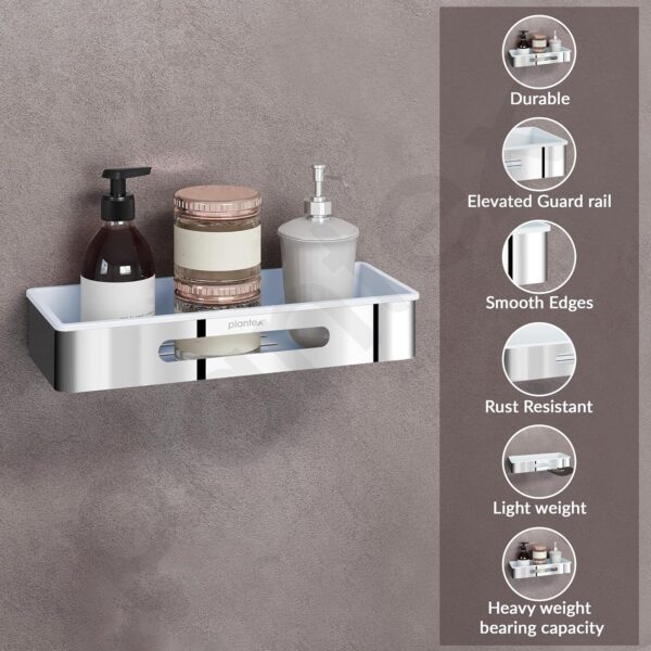 Plantex Bathroom Shelf Rack/ABS & Stainless Steel Shelf for Bathroom Rack/Bathroom Organiser/Kitchen Shelves -(14x5 inches, Chrome)