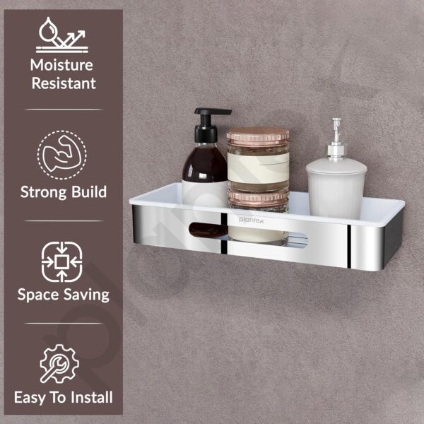 Plantex Bathroom Shelf Rack/ABS & Stainless Steel Shelf for Bathroom Rack/Bathroom Organiser/Kitchen Shelves -(14x5 inches, Chrome)