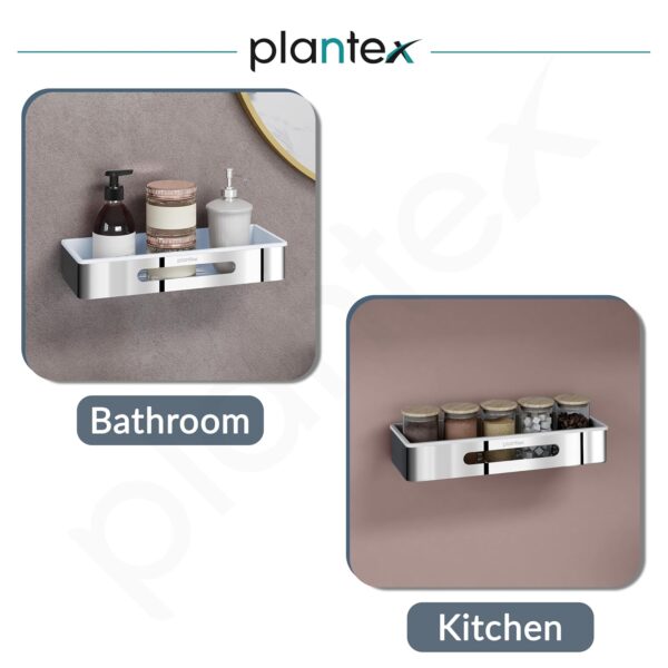 Plantex Bathroom Shelf Rack/ABS & Stainless Steel Shelf for Bathroom Rack/Bathroom Organiser/Kitchen Shelves -(14x5 inches, Chrome)
